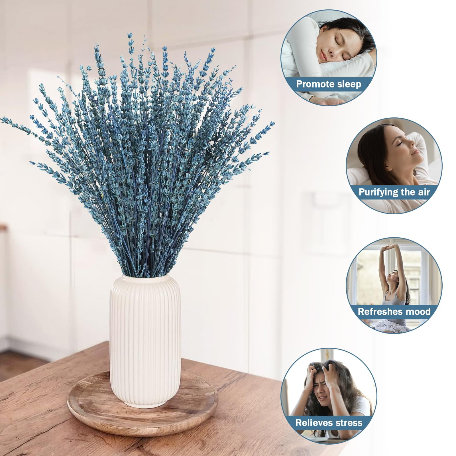 Dried Preserved Lavender Flowers Bundle Blue-1.76oz 16" Bouquet Home Fragrance Craft Decor