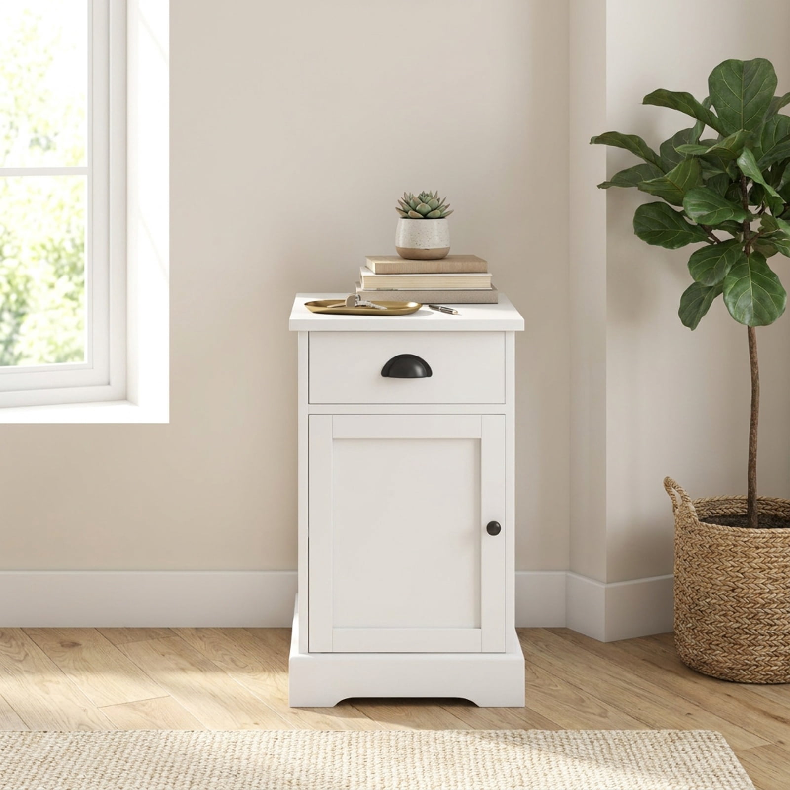 Furnibear End Table with Charging Station Flip Top and Drawer Cabinet Magazine Holder for Living Room Bedroom Sofa Side Narrow Spaces, White