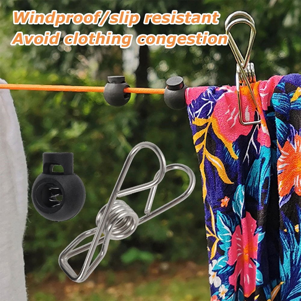 Corde à Linge Rétractable 10 M Avec Pinces - Portable, étanche Et Résistante, Idéale Pour Le Camping, Les Voyages Et La Maison - 7