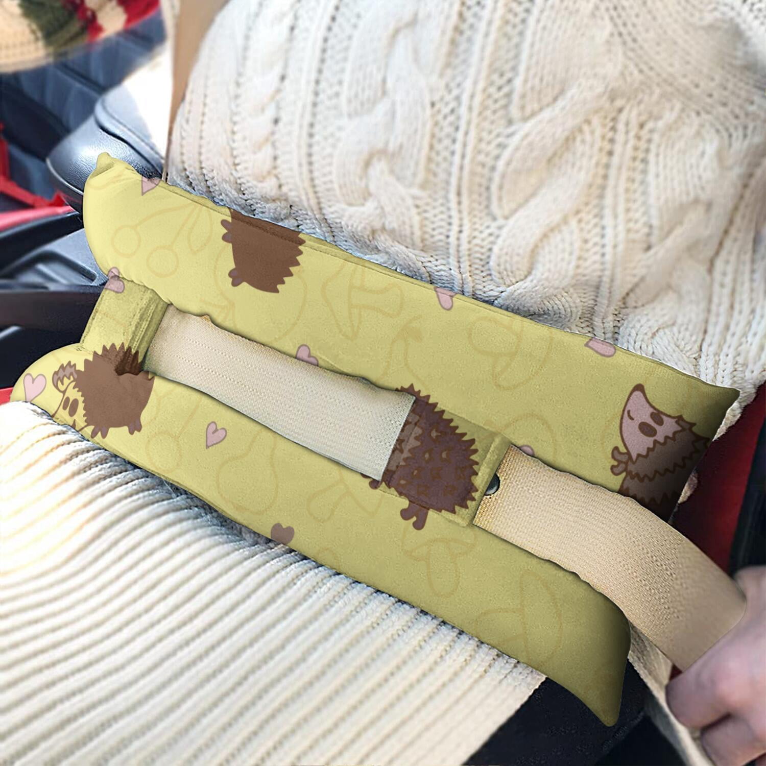 Adorable Hedgehog Print Seatbelt Pressure Relief Pad - Plush Car Pillow for Post Mastectomy & Chest Surgery, Floral Aesthetic