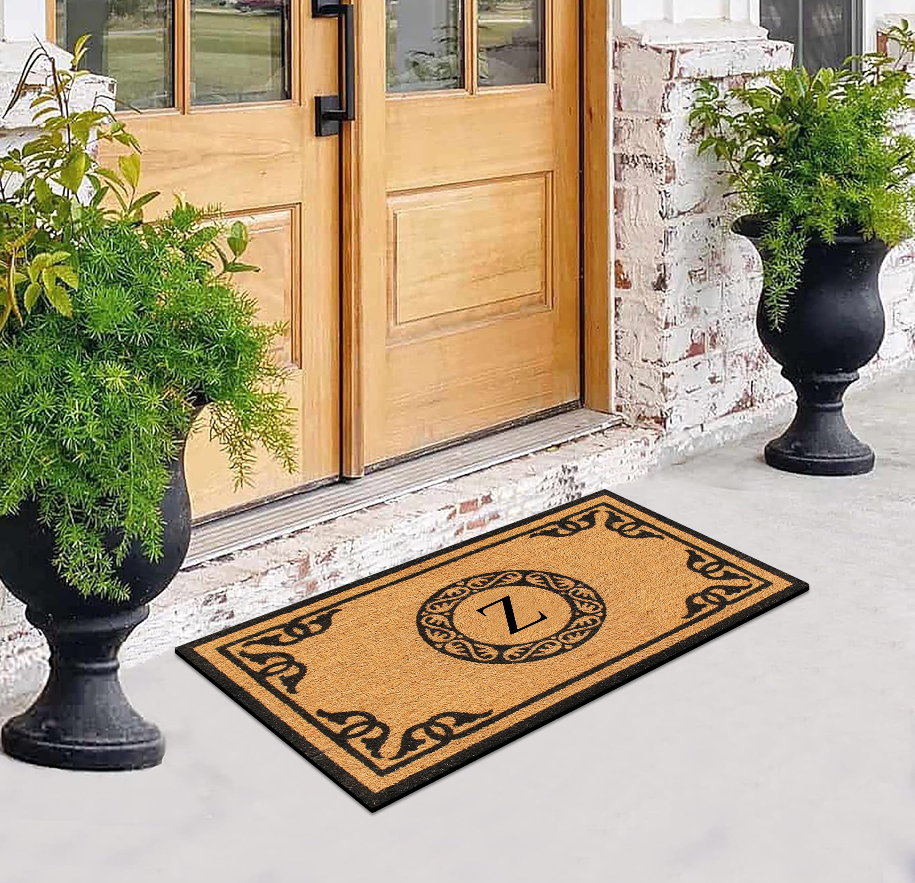 A1HC First Impression Hand Crafted by Artisans Geneva Monogrammed Entry Doormat For Outdoor Entrance Front Door Mat, 30"X48"