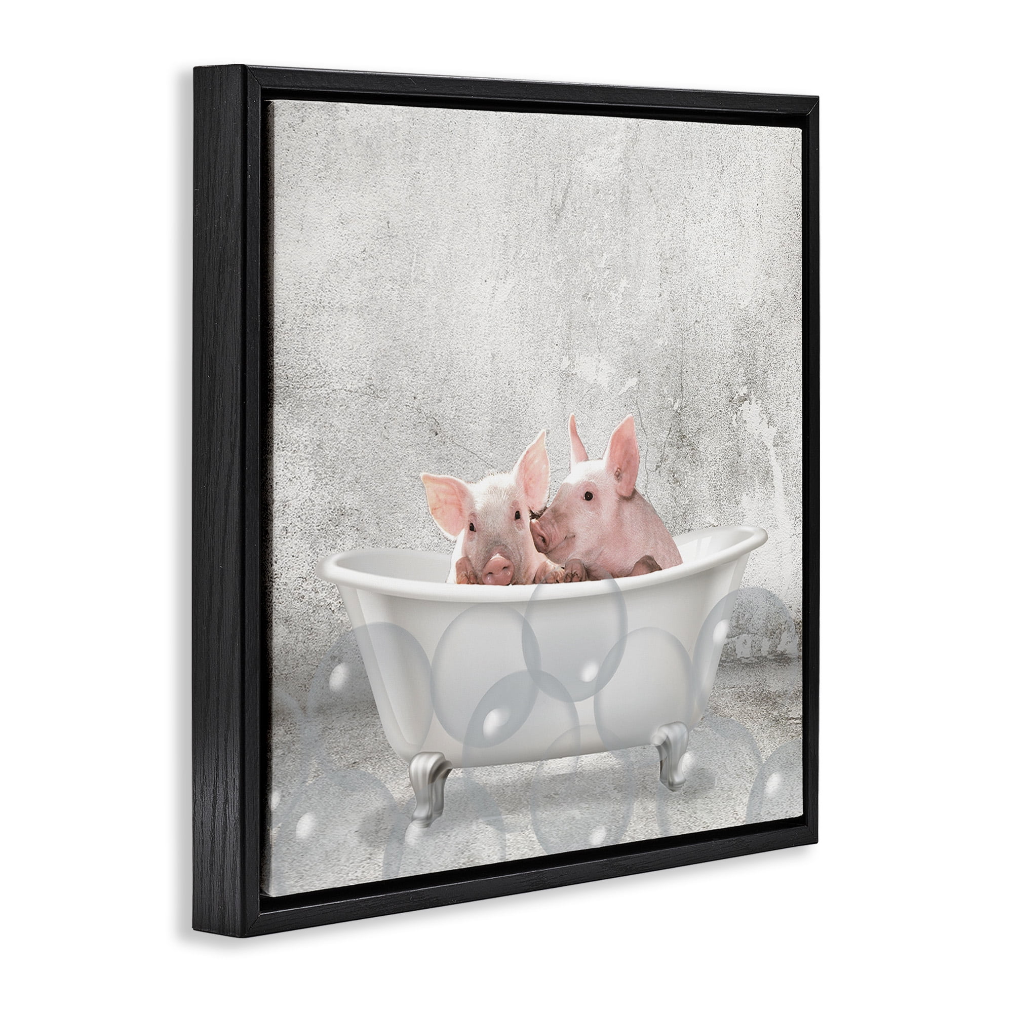 Stupell Industries Baby Piglets Bath Time Animals & Insects Painting Black Floater Framed Canvas Art Print Wall Art, 18 x 18