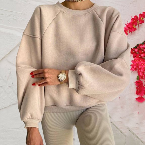 Yuhangmm Hooded Sweatshirt Women Sweatshirts Hoodies Crewneck Oversized Pullover Sweaters Casual Comfy Fall Fashion Outfits Clothes for Style Khaki M