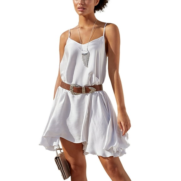 Lascana Women's Satin Pajama Silky Cami Strap Nightgown Sleep Dress Cream 2