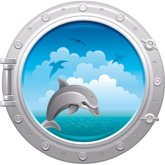 DIY Stick And Peel Dolphin Decoration Art Vinyl Home Bedroom Living Room Cruise Ship Boat Yatch Window Ocean Sea Background Wall Decal - 28" x 28" Nursery Kids Bedroom Marine Animal Wall Sticker