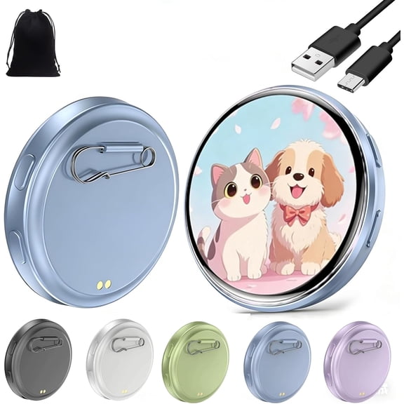 Digital Badge Display Pin, Digital Displayed Pixel Badge Pin with 1.8'' IPS Touch Screen, Magnetic Smart Cyber Badges for Anime, Football Fans, Cosplay & Concert Gifts
