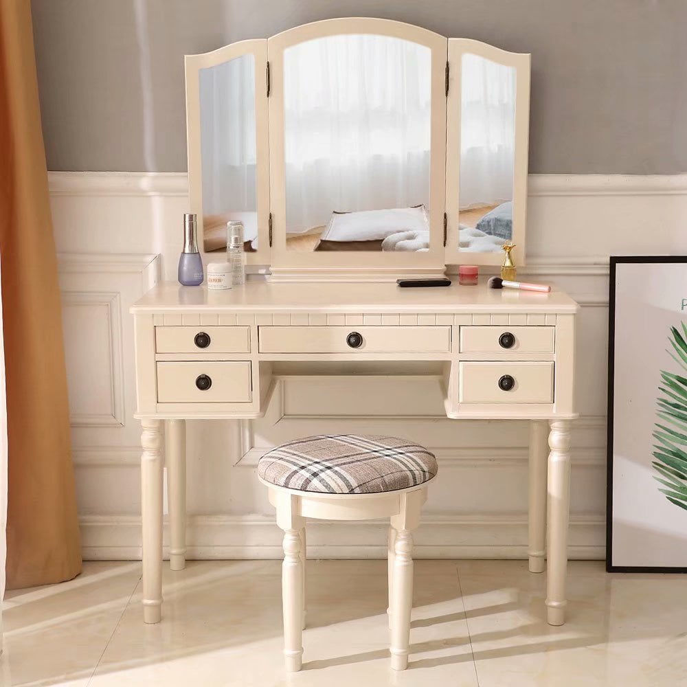 Makeup Vanity With Drawers And Lighted Mirror - Hollywood Dressing