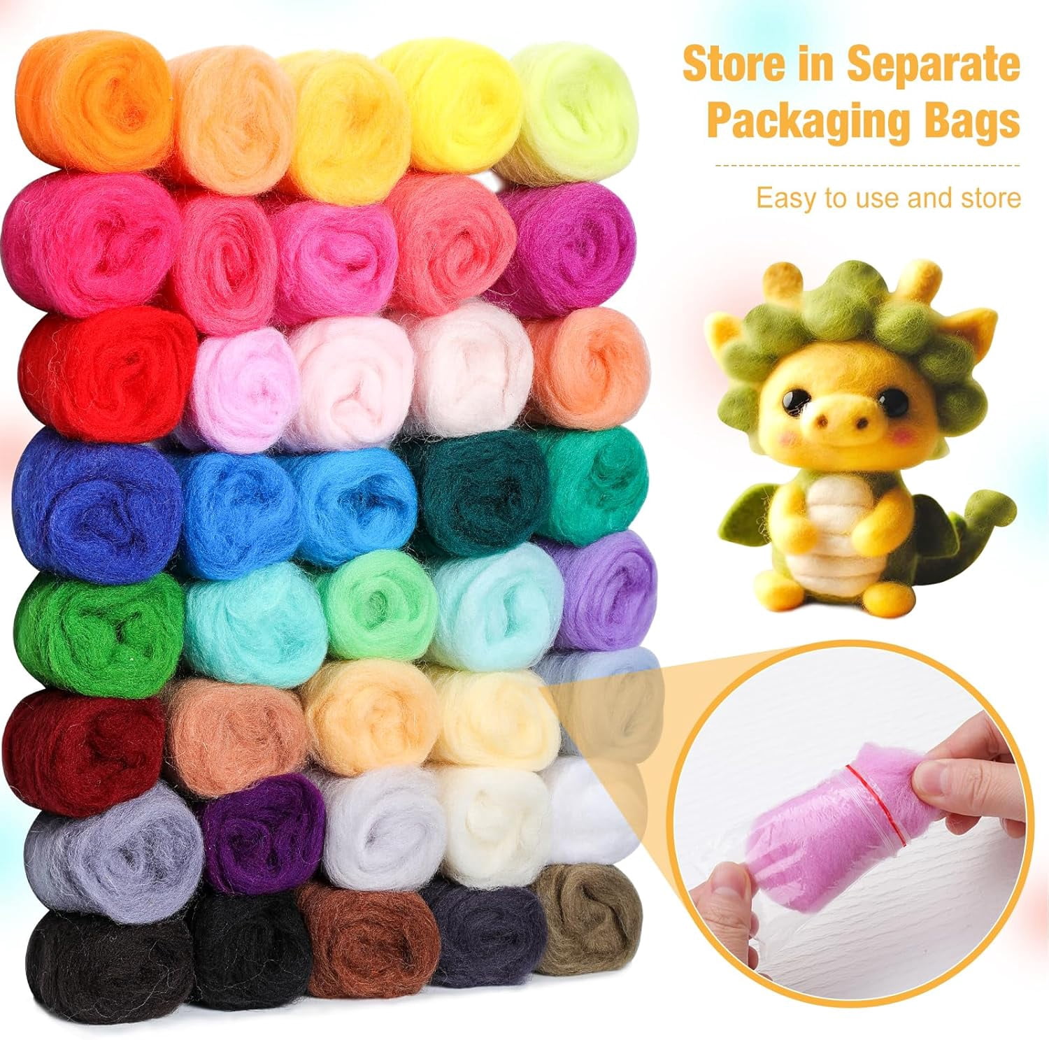Needle Felting Starter Kit, 40 Colors Wool Roving Set with Felting Needles & Tools, Complete Needle Felting Supplies for Felted Animals & DIY Crafts