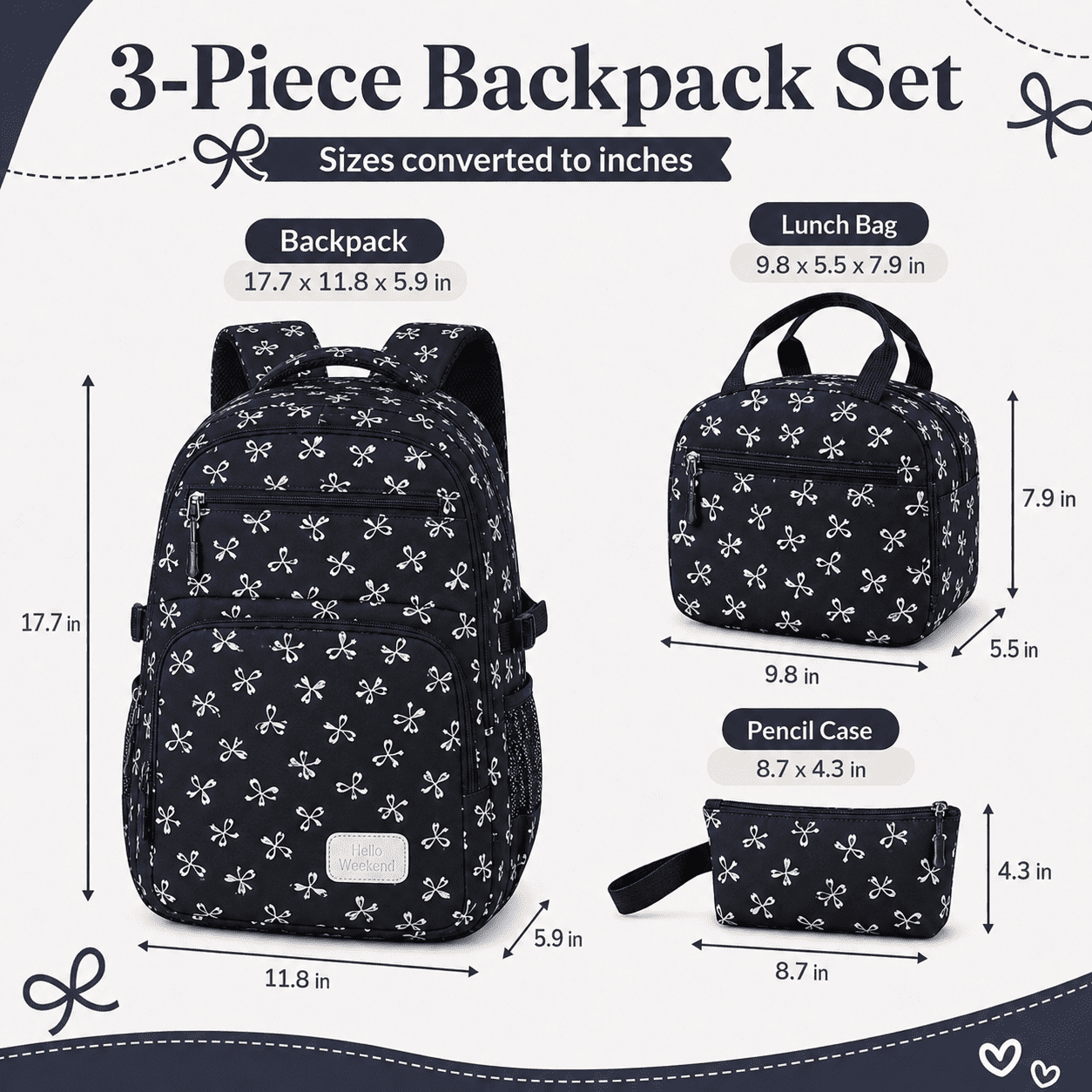 Soda Candy Girls Backpack Set 3pcs Coquette Bow School Bookbag for Kids Cute Kawaii Printed Book Bag with Lunch Bag Pencil Pouch