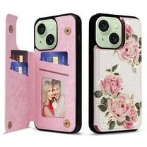 Feishell Case for iPhone 14 Plus Floral Pattern Wallet Case for Women Girls with Card Holder & Kickstand, PU Leather Shockproof Flip Cover with RFID Blocking Magnetic Clasp Phone Case - Three Roses