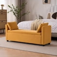 thumbnail image 3 of Storage Bench for Bedroom, 55" End of Bed Bench for King Size Bed, Modern Upholstered Long Ottoman Bench with Arms and 2 Pillows for Living Room/Entryway, 3 of 10