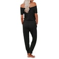 thumbnail image 3 of Honganda Women Solid Color Clothes Set, Off-shoulder Tops+Drawstring Long Pants, 3 of 8