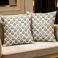 thumbnail image 4 of Floral Pillow Covers, 18*18 Inch Outdoor Blue Green Block Print Decorative Throw Pillow Cases Boho Cushion Covers Farmhouse Sofa Couch Bed Decor A, 4 of 7