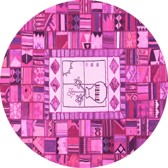 Ahgly Company Indoor Round Oriental Pink Traditional Area Rugs, 6' Round