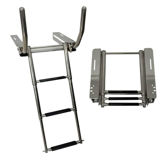MARINE CITY 3-Step Under Platform Telescoping Boat Ladder with Retractable Handrail  316 Stainless Steel, Rust-Resistant, 400 lbs Capacity, Space-Saving Design for Boat & Yacht