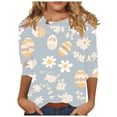 thumbnail image 3 of TaTaai Womens Casual Easter Printed Top 3/4 Sleeve Round Neck Loose Fit T Shirt Fashion Pullover Soft Comfortable Lightweight Blouse for Spring Summer Daily Gift, 3 of 5