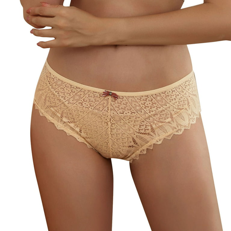 Women's Sexy Breathable Half Panel Lace Tight Cotton Crotch Crochet  Embroidery Panty Elastic Panties Night Beige at  Women's Clothing  store