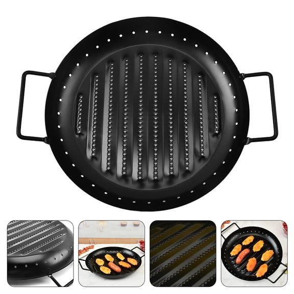 OULII Non-Stick Grill Pan Portable Barbecue Pan Black for Home Cooking