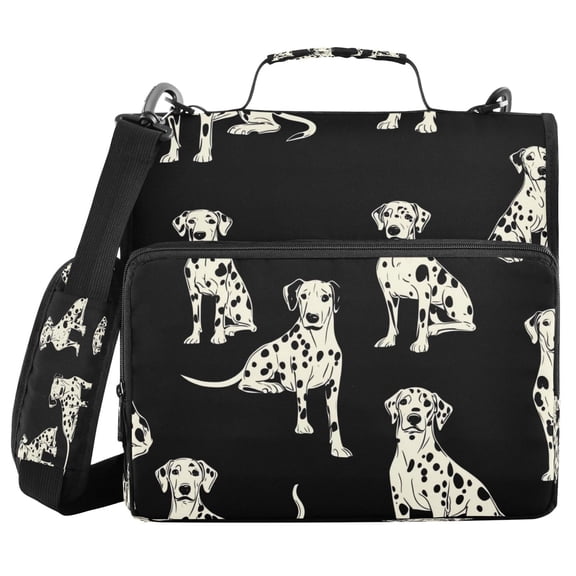 Water-Resistant 3-Ring Binder Organizer with Multiple Pockets Zipper Binder Bag for Office White Dalmatian Dogs