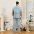 thumbnail image 6 of Vulcanodon 100% Cotton Mens Pajamas Set, Lightweight Button Up Mens Sleepwear(AQUA BLUE PLAID, XL), 6 of 6