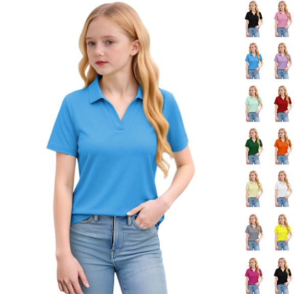 YOUYEDIAN Polo Shirts for Boys Size 8-9 Kids Golf Short Sleeve School Uniforms Toddler Girls Summer Collared Tshirts Dress Athletic Clothes (Blue)