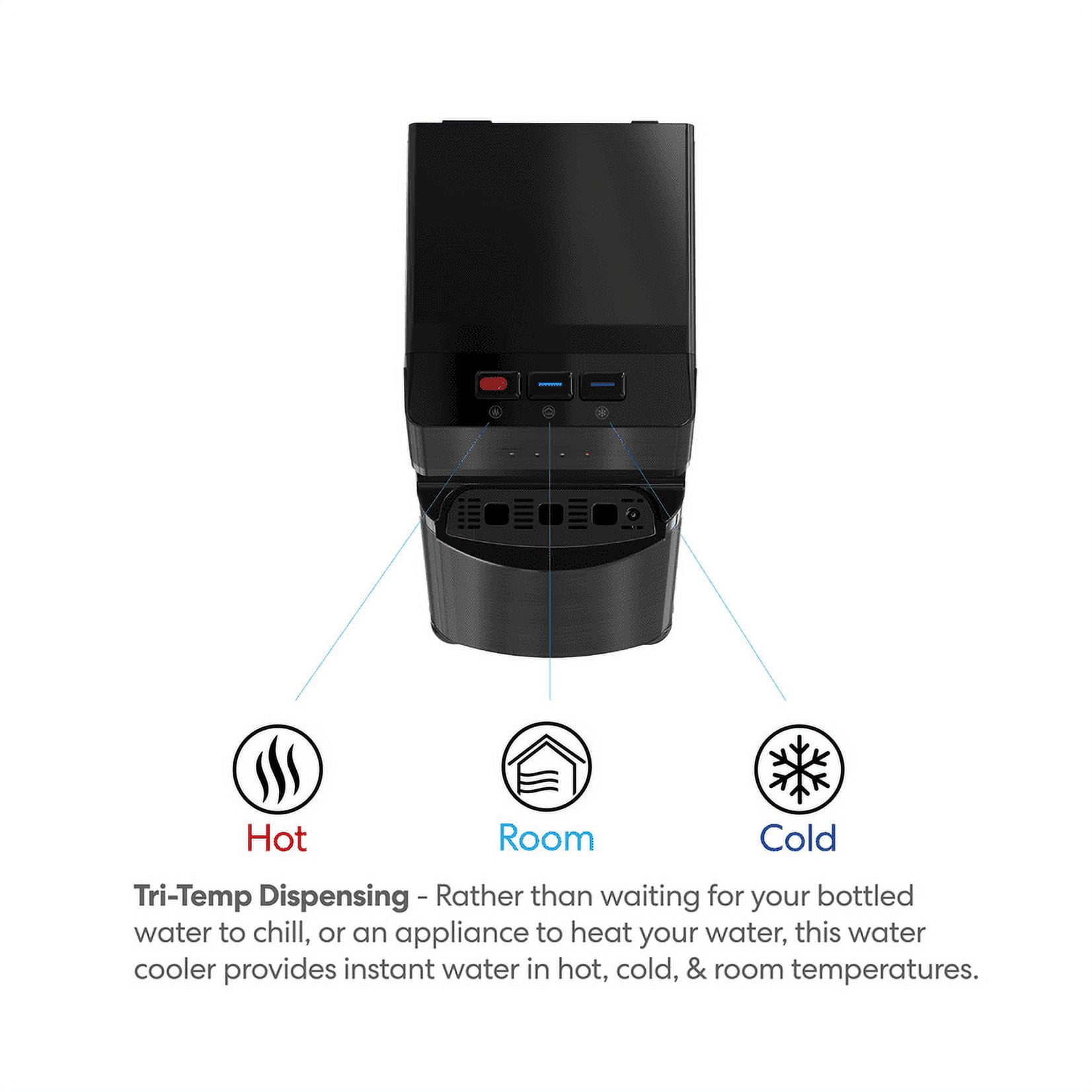 Brio 500 Series Self Cleaning Bottom Loading 3-5 Gallon Capacity Tri-Temperature Water Cooler Dispenser with Hot Water Up To 198 Degrees, Cold Water Down To 39 Degrees and Room Temperature Water