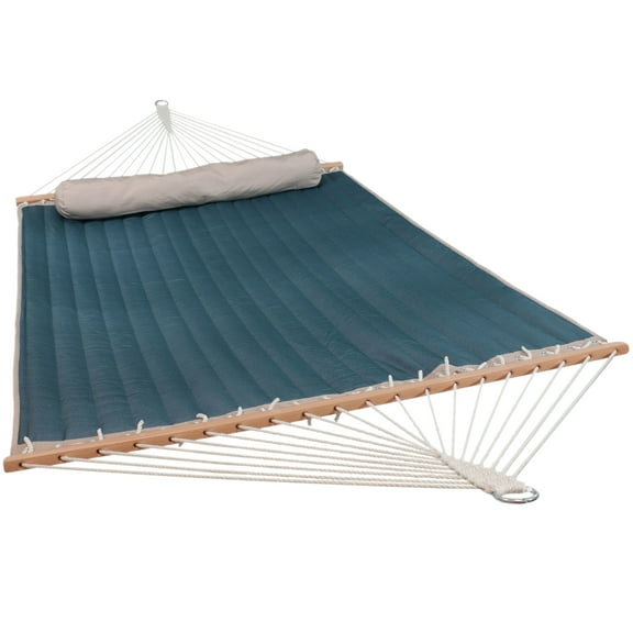 Sunnydaze 2-Person Quilted Polyester Spreader Bar Hammock, 440 lb - Tidal Wave