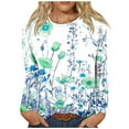 thumbnail image 2 of Aloohaidyvio Long Sleeve Shirts for Women O Neck Basic Tee Floral Print Shirts Blouse Fall Workout Hide Belly Fall Casual Tops, 2 of 5