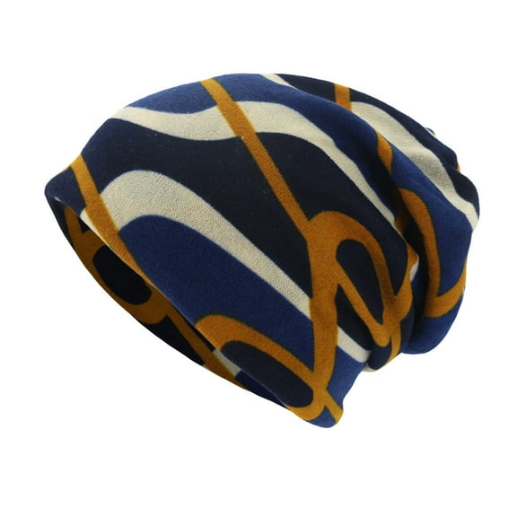 Holzkary Winter Hats for Men Women Beanie Warm Cuffed Soft Knit Outdoor Skull Cap Women Geometry Print Scarf Beanie Cap Casaul Outdoor Convertible Windproof Hats Navy One Size