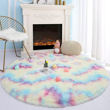 Arogan Super Fluffy Rainbow Round Area Rugs For Living Room Bedroom Kids Room,3'x3'