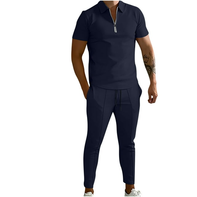 Birdeem Ensemble de Sport Décontracté pour Hommes, Mode, Col Rabattu, Manches Courtes, Pantalon, Deux Pièces