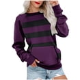 thumbnail image 3 of HVOBTTY Womens Long Sleeve Pullover Sweatshirt, Fall Tops for Women, Women's Casual Striped Print Crew Neck Raglan Sleeve Pocket Loose Sweatshirt Black, XL, 3 of 5