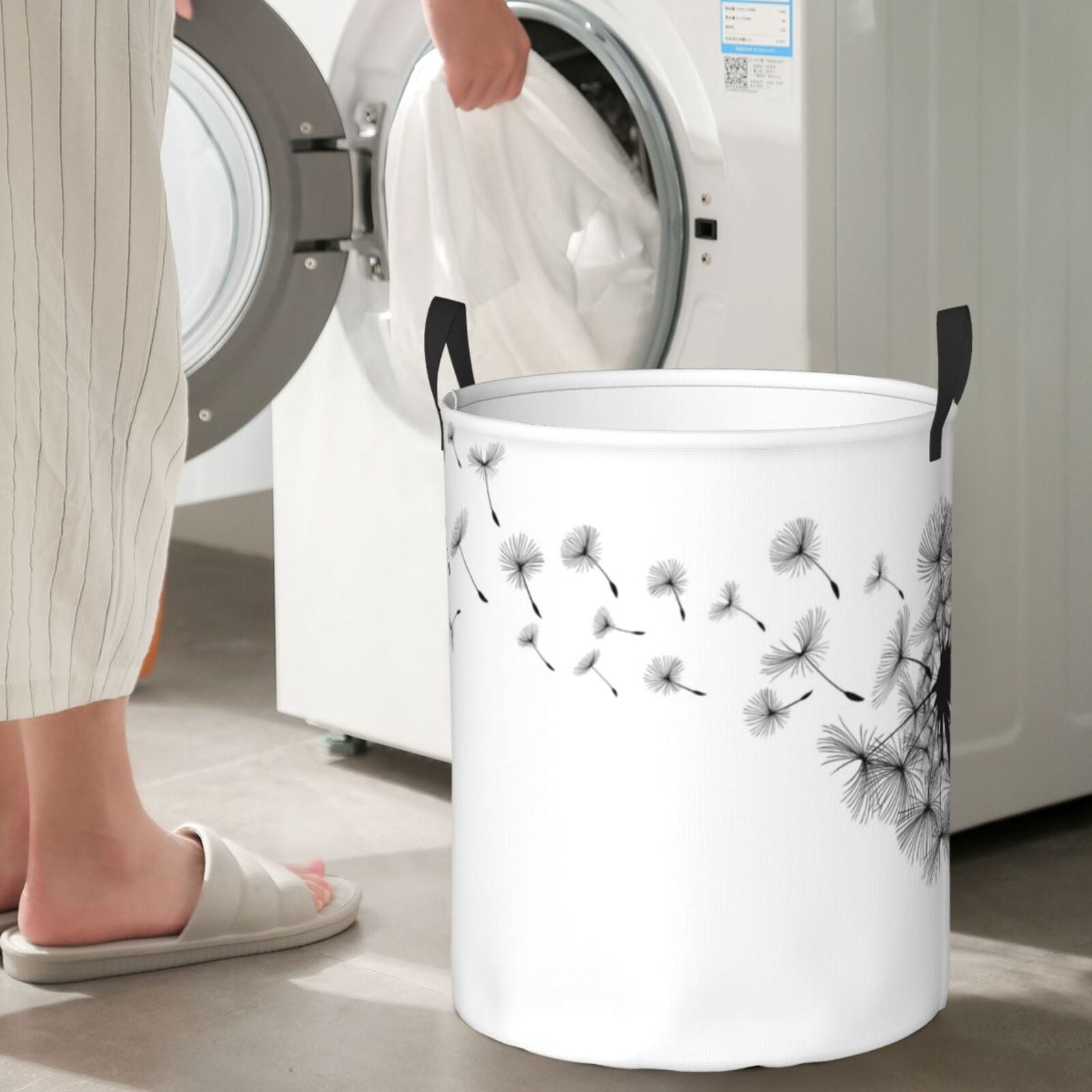 Large Laundry Basket with Handles - Dandelion Blowing In The Wind Kids Baby Dirty Clothes Laundry Hamper for Bedroom Aesthetic