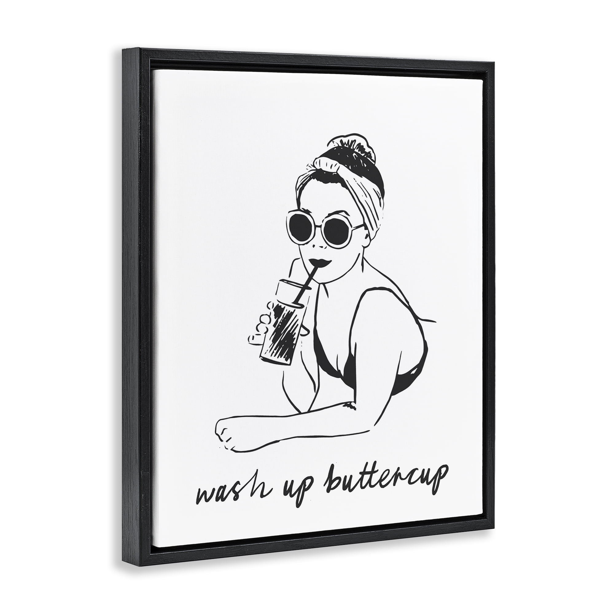 Stupell Industries Wash Up Buttercup Retro Black Framed Floater Canvas Wall Art, design by Lettered and Lined
