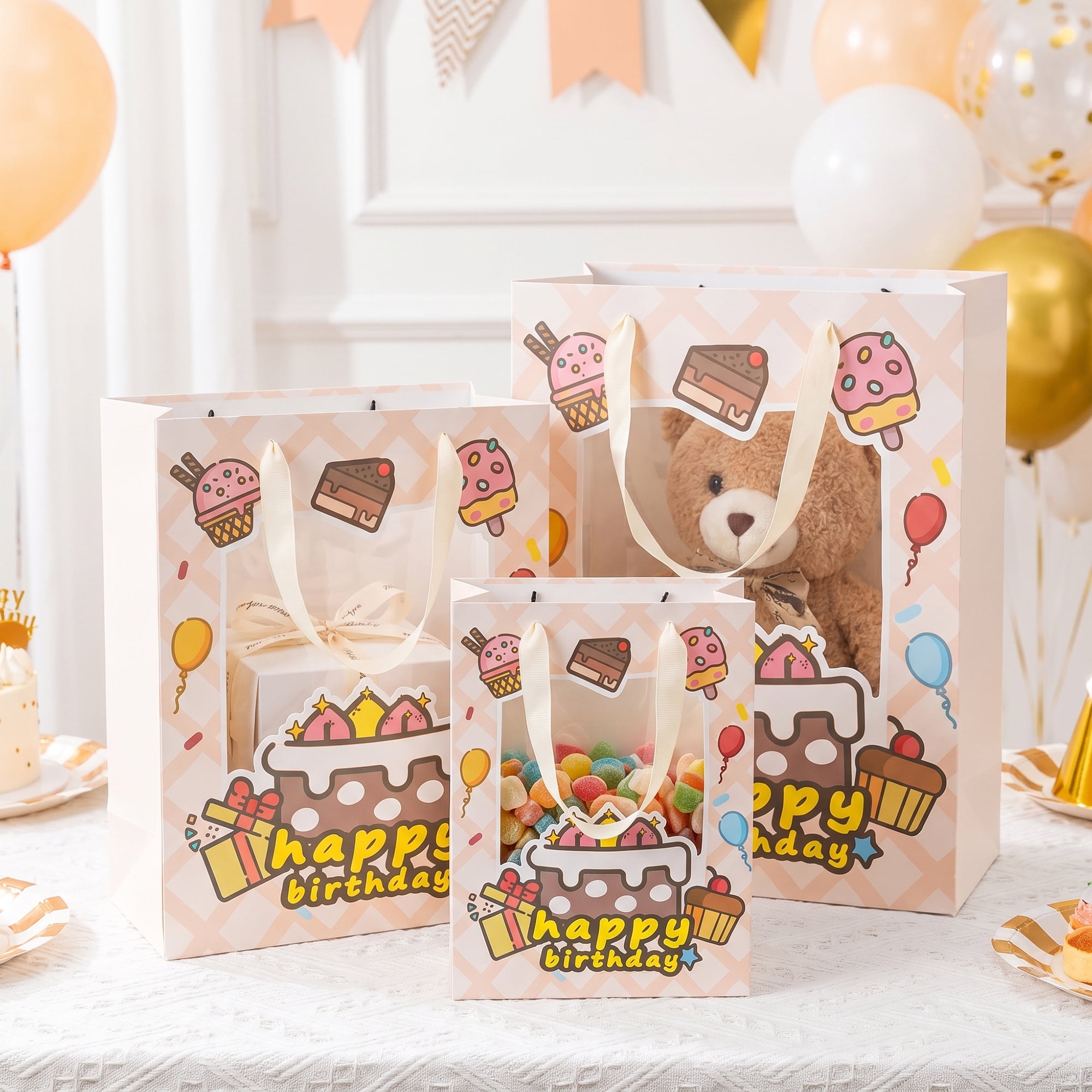 Unique Bargains 6Pcs Colorful Cartoon Gift Bags Yellow 5.7" x 3.9" x 7.7"