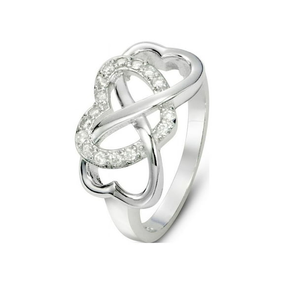 Sz 7 Sterling Silver Cubic Zirconia Infinity & Heart Symbol CZ Wedding Band Ring
