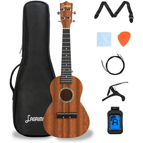 LAGRIMA LGA-320 23 Inch Concert Ukulele Beginner Mahogany Ukulele Set with Tuner, Picks, Strap, Strings, Cotton Cloth, Guitar Capo