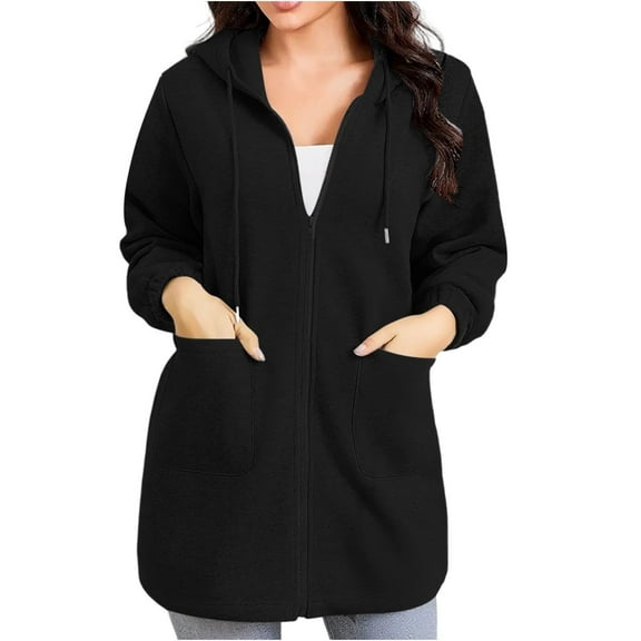 Zip Up Sweatshirt Jackets Women Drawstring Hooded Zipper Sweatshirt Winter Travel Soft Fleece Hoodies with Pockets
