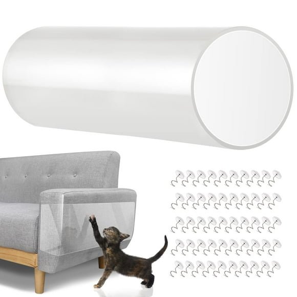 Lewondr Anti-Scratch Cat Scratching Deterrent Tape, 15.74x118 inches Transparent Clear Cat Scratch Furniture Protector, Single Side Cat Scratch Training Tape w