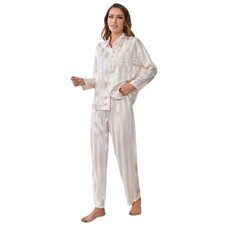 

Womens Silk Satin Pajamas Loungewear Two-piece Sleepwear Button-Down Pj Set