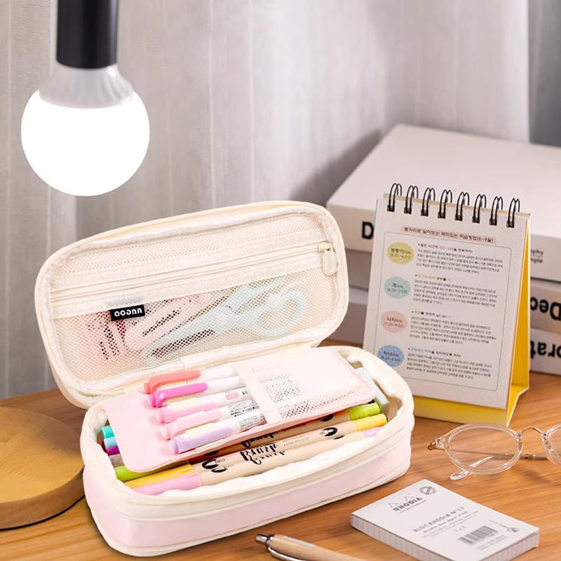 thumbnail image 2 of Big Capacity Pencil Pen Case Simple Stationery Bag College Office Organizer Pink, 2 of 7