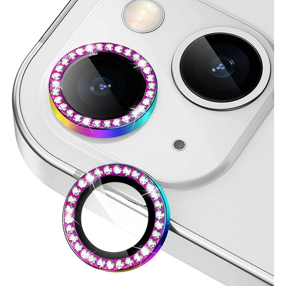 for iPhone 14 / iPhone 14 Plus Camera Lens Protector Bling, 9H Hardness Scratchproof Camera Screen Cover Metal Individual Diamond Ring for iPhone 14 Accessories, Case Friendly (Rainbow Diamond)