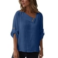 thumbnail image 5 of Bixock Women's Casual Half Sleeve Blouse,V-Neck Soild Color Tops,Summer Ruffled Casual Solid Color Linen Soft T-shirts, 5 of 5