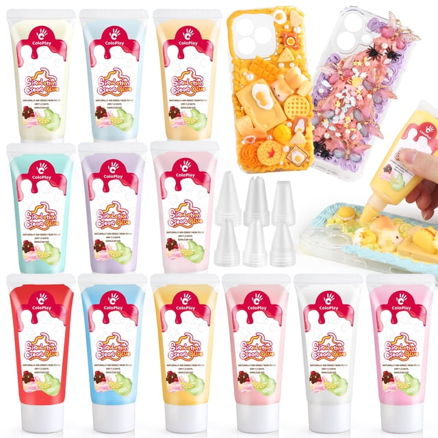 Kit de pegamento en crema ColoPlay de 12 x 50 g con 18 puntas para ribetes, hazlo tú mismo
