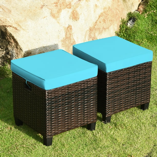 Gymax Set of 2 Patio Rattan Ottoman Footrest Garden Outdoor w