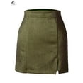 thumbnail image 3 of PULLIMORE Womens Faux Suede Short Skirt A-Line Knee Length Split High Waist Pencil Skirt (S, Green), 3 of 6