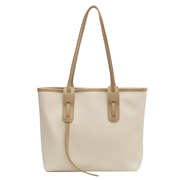 New retro tote bag fashion college students' one-shoulder handbag large-capacity leisure PU bag-creamy white