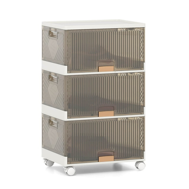 Costway Bacs de Rangement Empilables à 3 Cubes avec Roues Amovibles 13,5 Gal Grand Organisateur