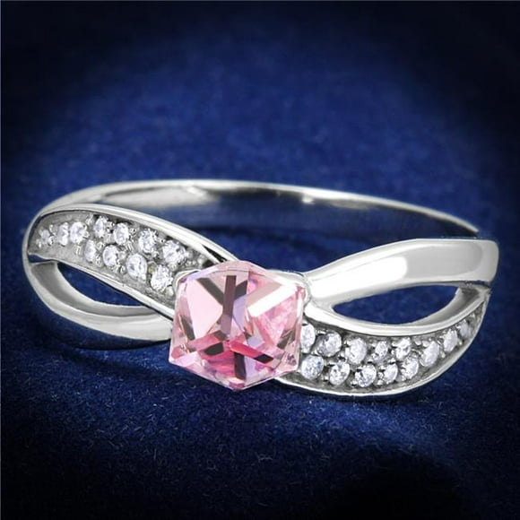 Alamode TS313-7 Women Rhodium 925 Sterling Silver Ring with Top Grade Crystal in Light Rose - Size 7