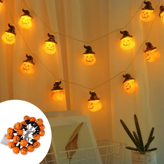 WKSCLPAI Wizard Hat Pumpkin Lights, 9.8 Ft Battery Powered Halloween Orange Decorative Lights Outdoor with 20 Cute Hooded Pumpkin Light for Indoor Party Garden Porch Patio